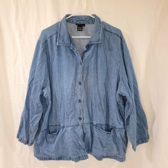 Style & co size 22w blue denim button up jean sweater jacket - Picture 7 of 7